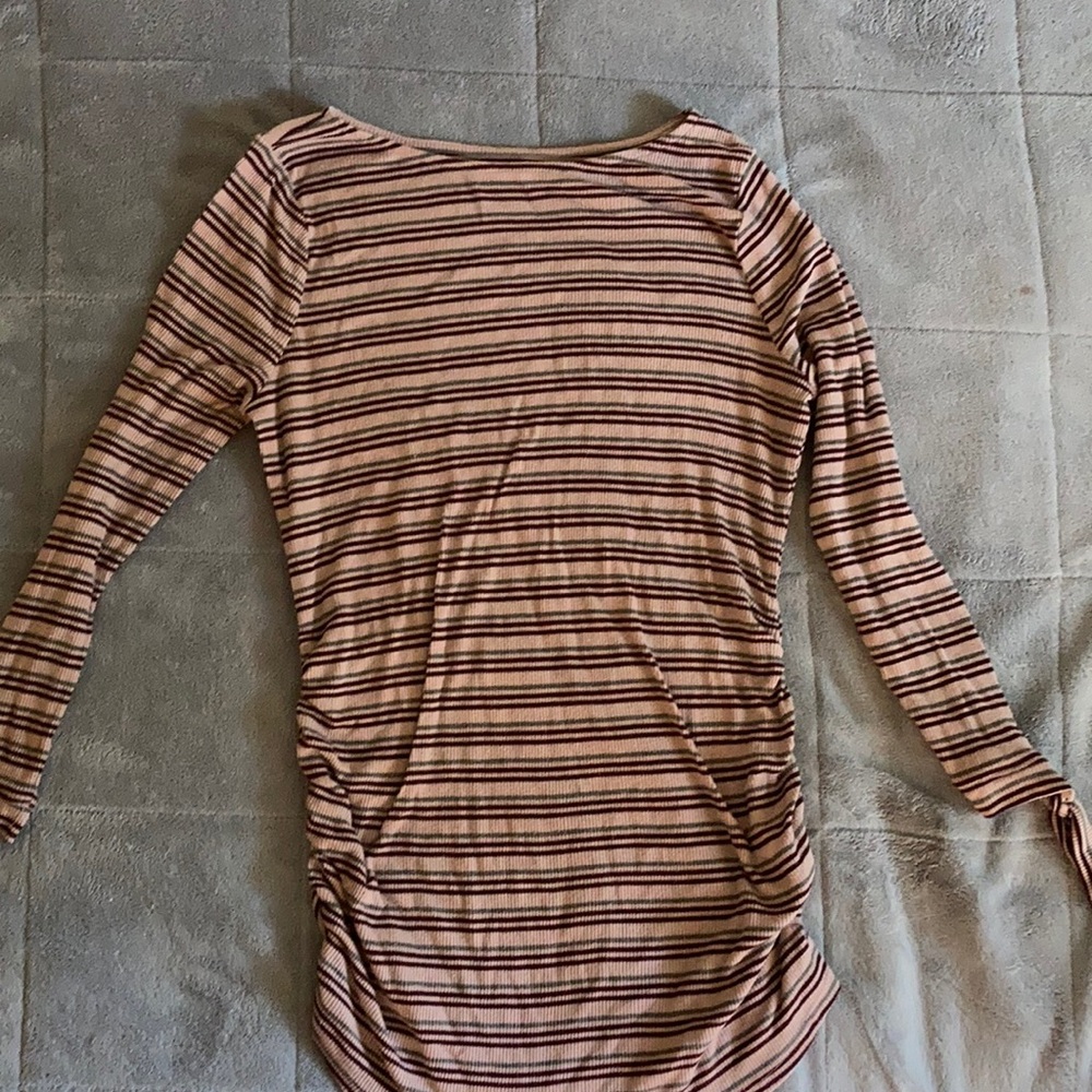Wide neck striped ribbed maternity shirt